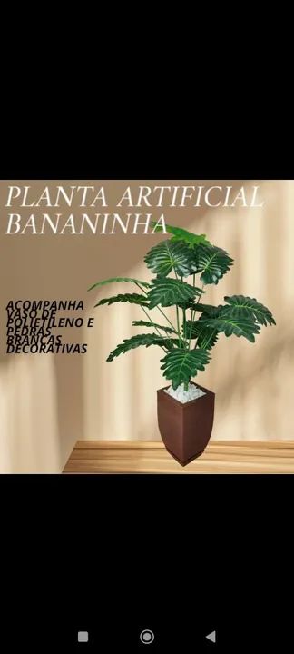 Arranjo Planta Artificial Bananinha + Vaso Polietileno Decoração