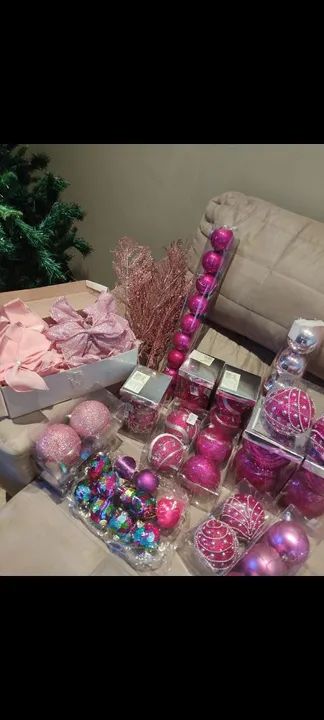Enfeites de Natal Rosa - Pacote com 30 peças