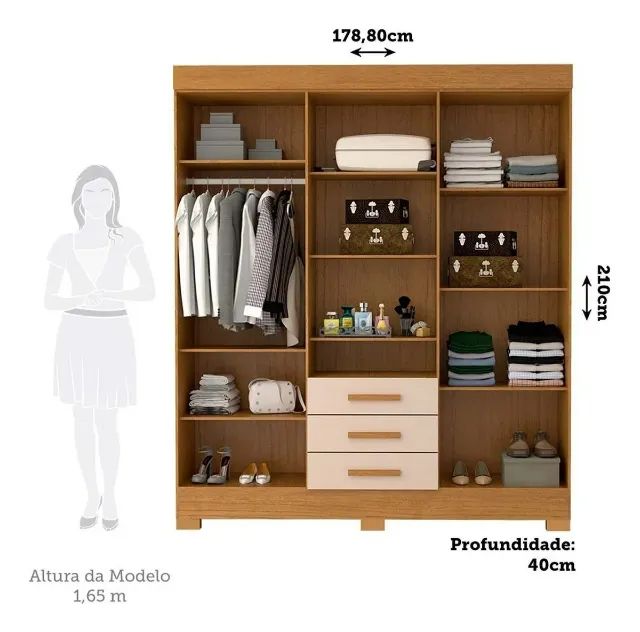 "Guarda-Roupa Casal Débora: Sofisticação e Amplo Espaço em 100% MDF com Espelho" - Foto 5