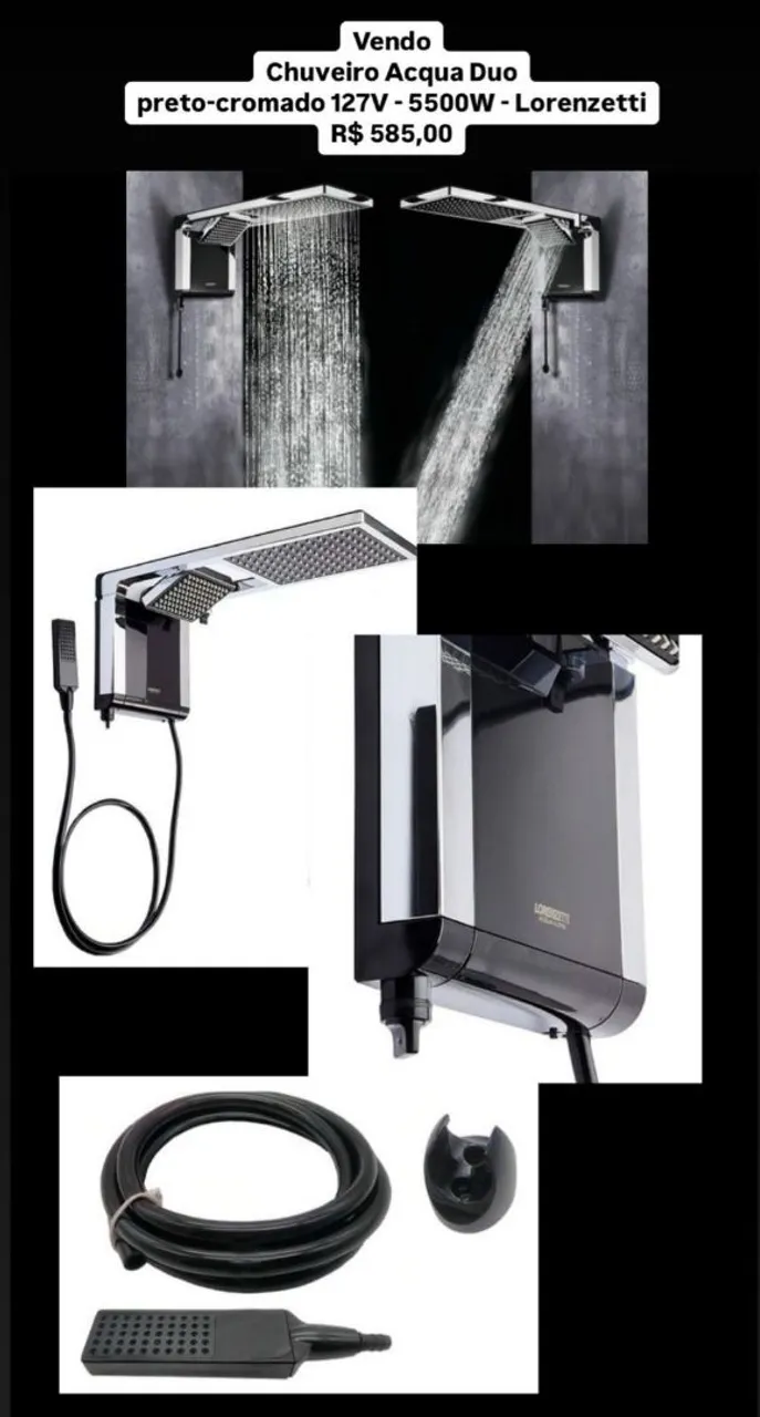 Chuveiro Acqua Duo Preto-Cromado 127V Lorenzetti
