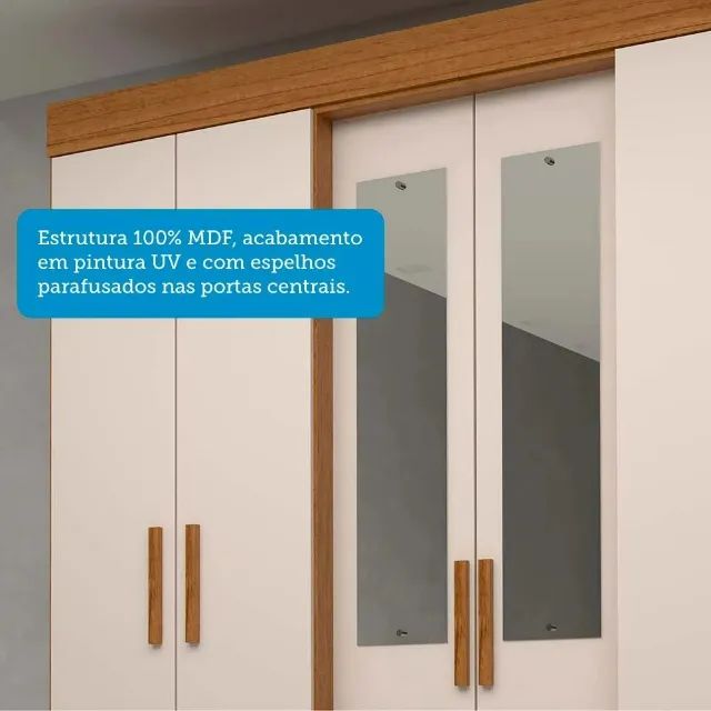 "Guarda-Roupa Casal Débora: Sofisticação e Amplo Espaço em 100% MDF com Espelho" - Foto 4