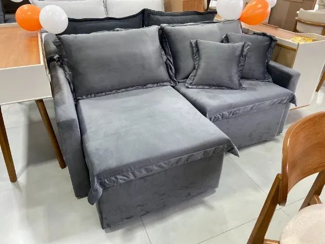 Sofá 1,80m Zero Caixa em Veludo Chumbo ? Design Sofisticado!