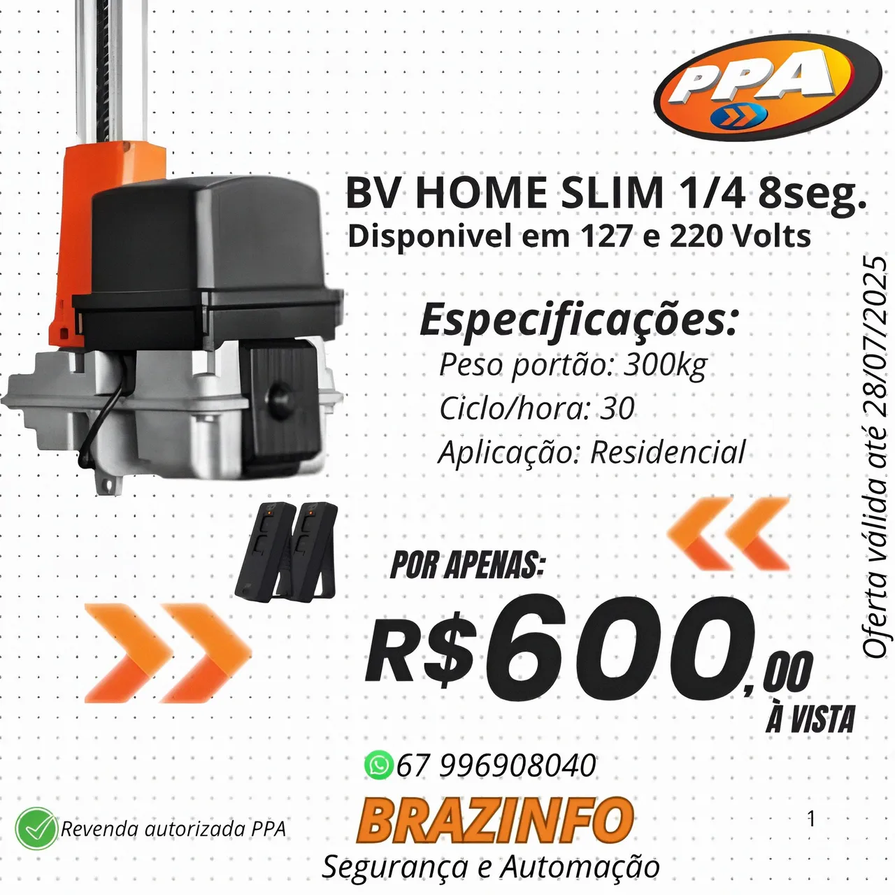 Motor PPA BV Home Slim 1/4 8seg. 127 e 220v