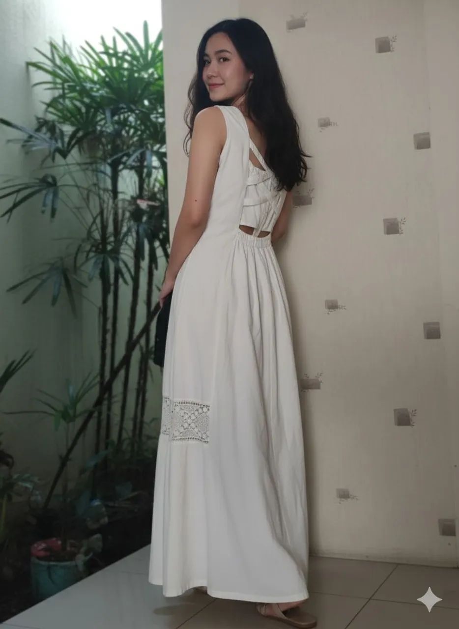 Reserva natural vestido longo algodão com renda gliper 42