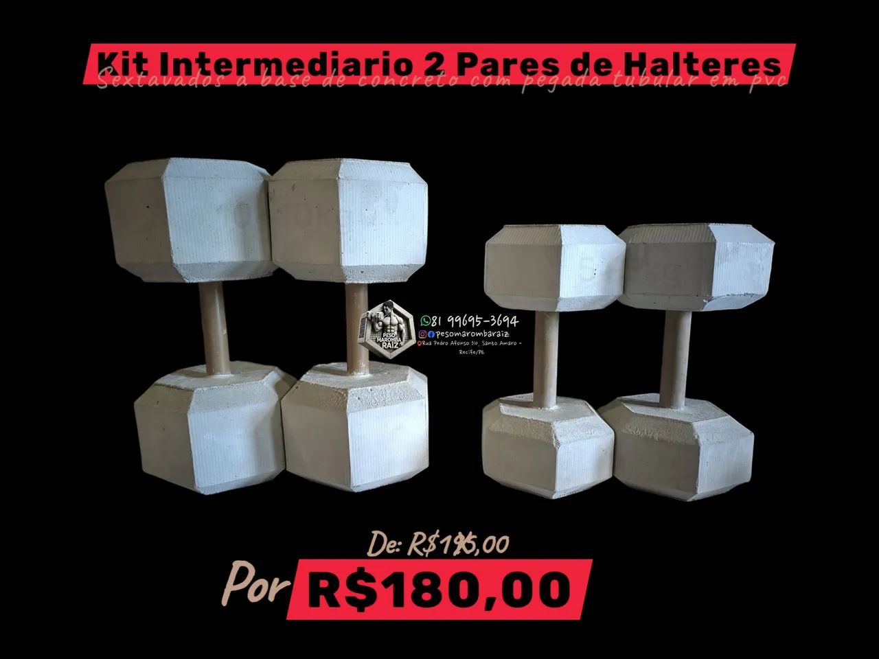 Kit Intermediário 2 Par de Halteres Concreto 10kg e 5kg
