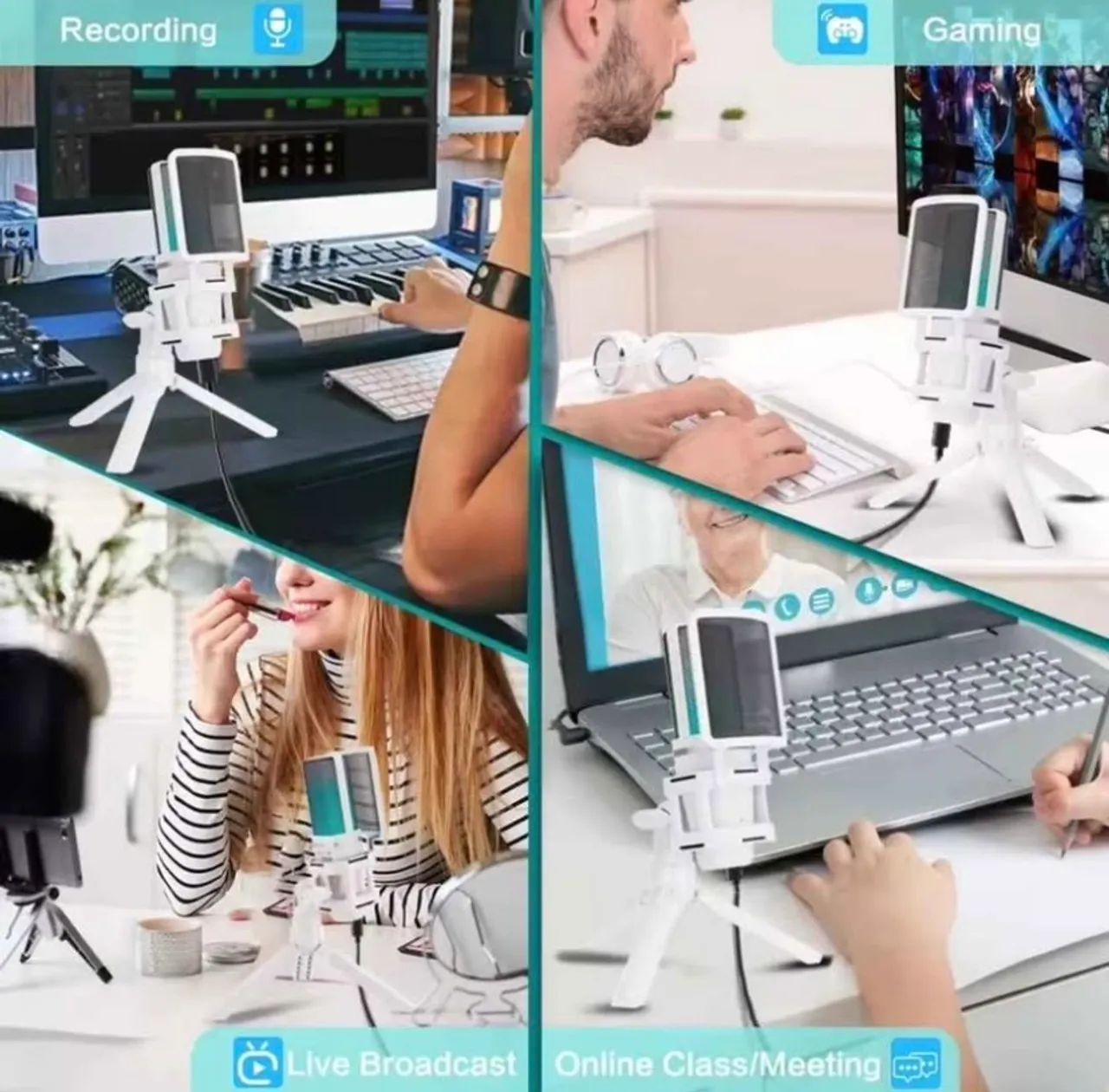 Zealsound microfone de jogo usb rgb com braço articulado, condensador de pc e gravações