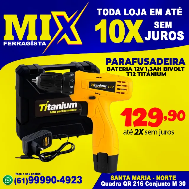 Parafusadeira a Bateria 12v 1,3ah Bivolt T12 Titanium