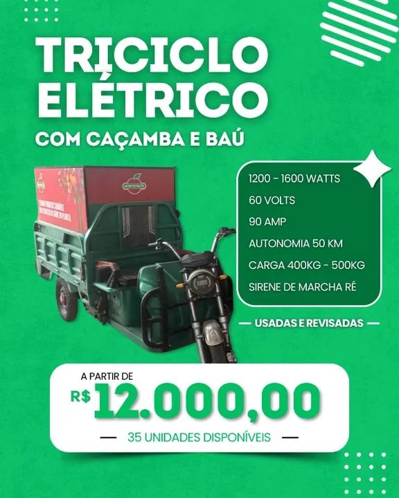 Triciclo Elétrico com Caçamba e Baú