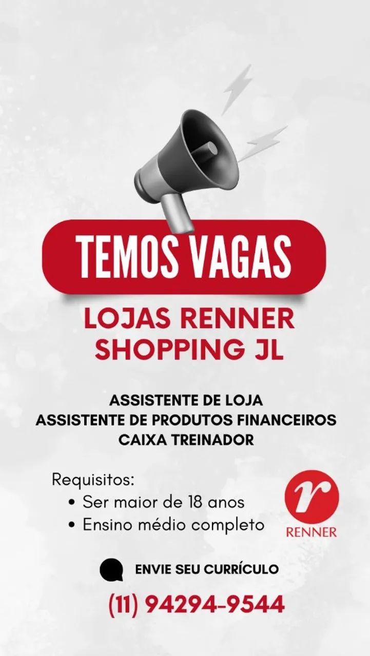 VAGA DE EMPREGO- Renner Shopping JL