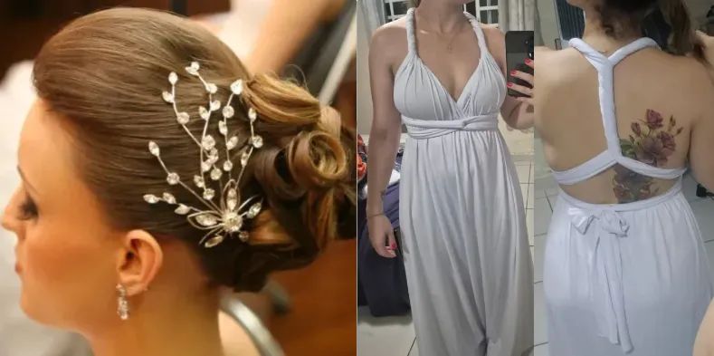 Vestido versátil branco + tiara prata com zircônia