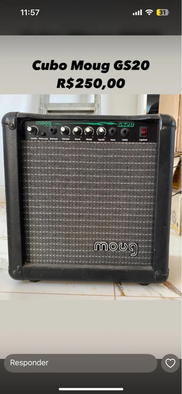 Cubo amplificador moung gs20, com função distorção 