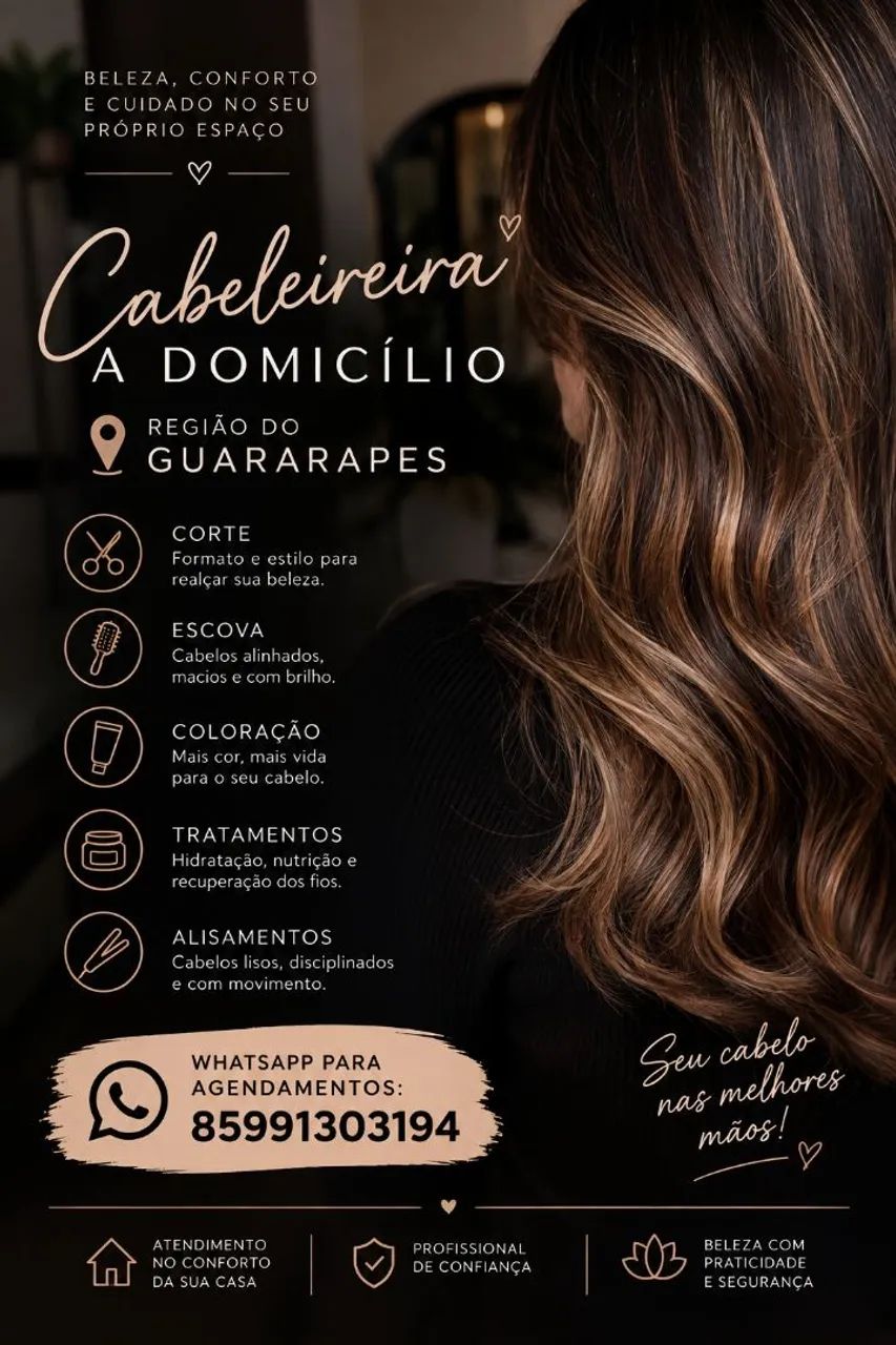 Cabeleireira a Domicílio. REGIAO GUARARAPES