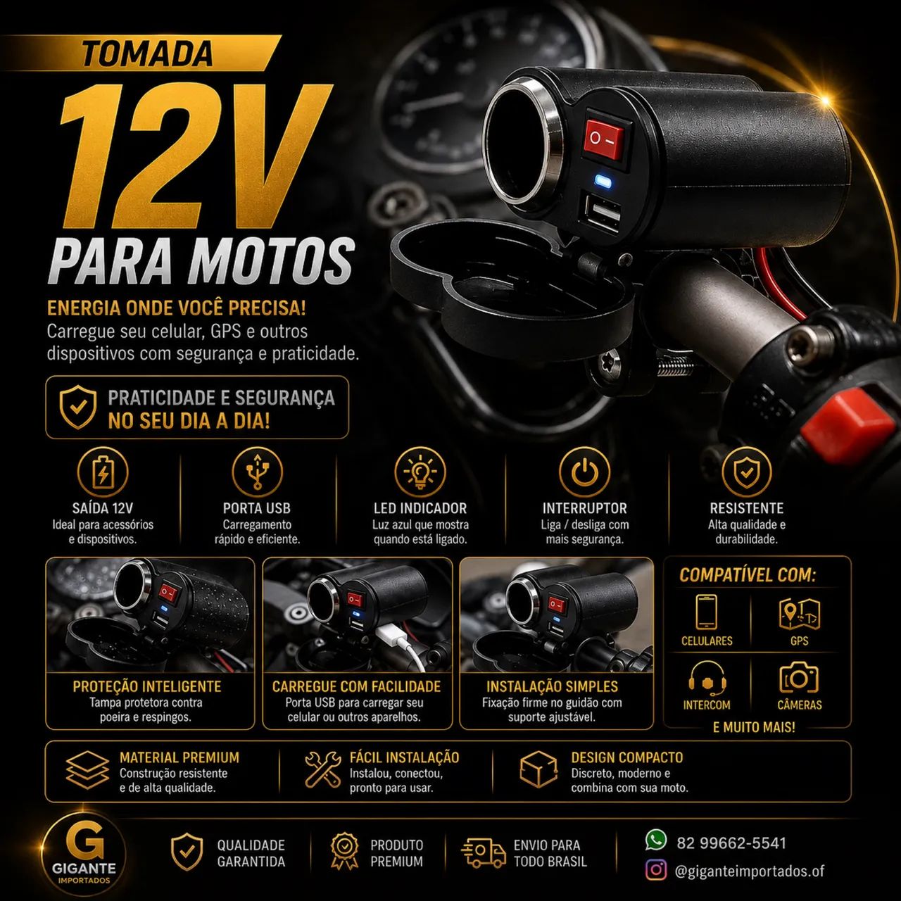 CARREGADOR PARA MOTOS TOMADA 12V COM USB PARA MOTOS - Foto 3