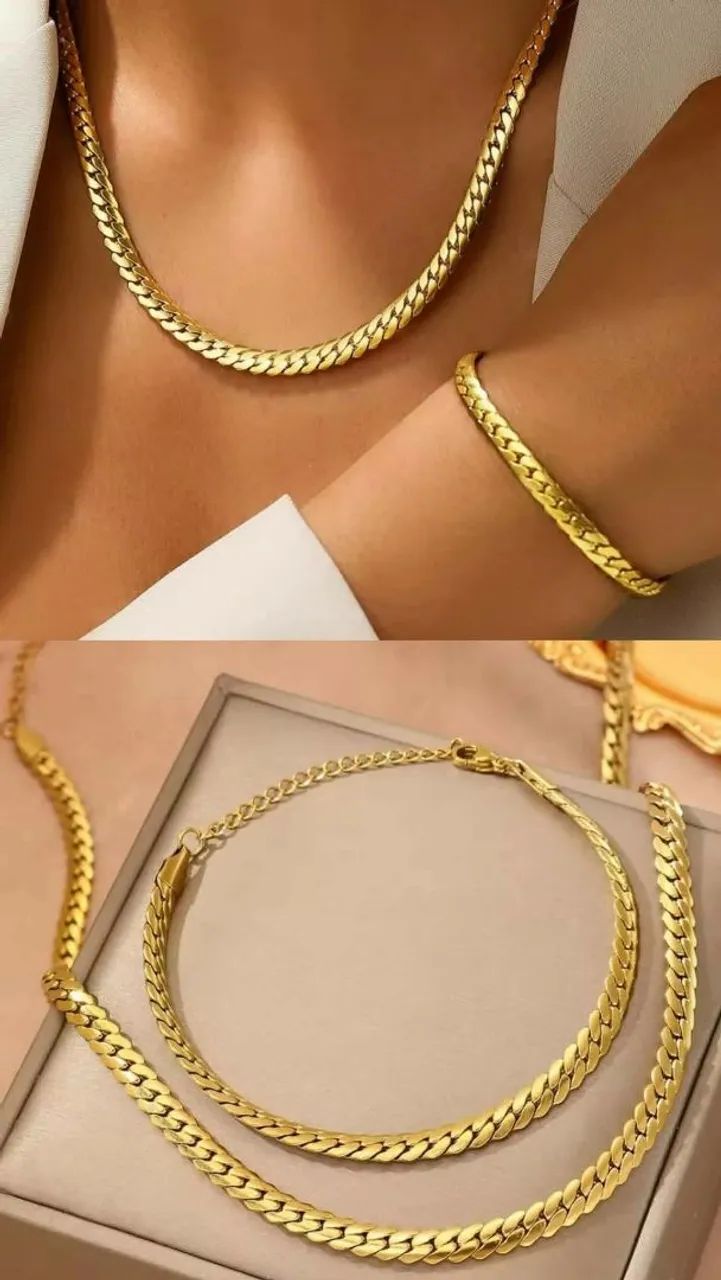 Conjunto feminino gargantilha e pulseira em Aço Inoxidável 
