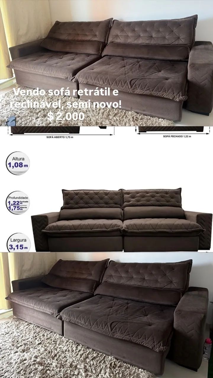 Sofá retrátil e reclinável 