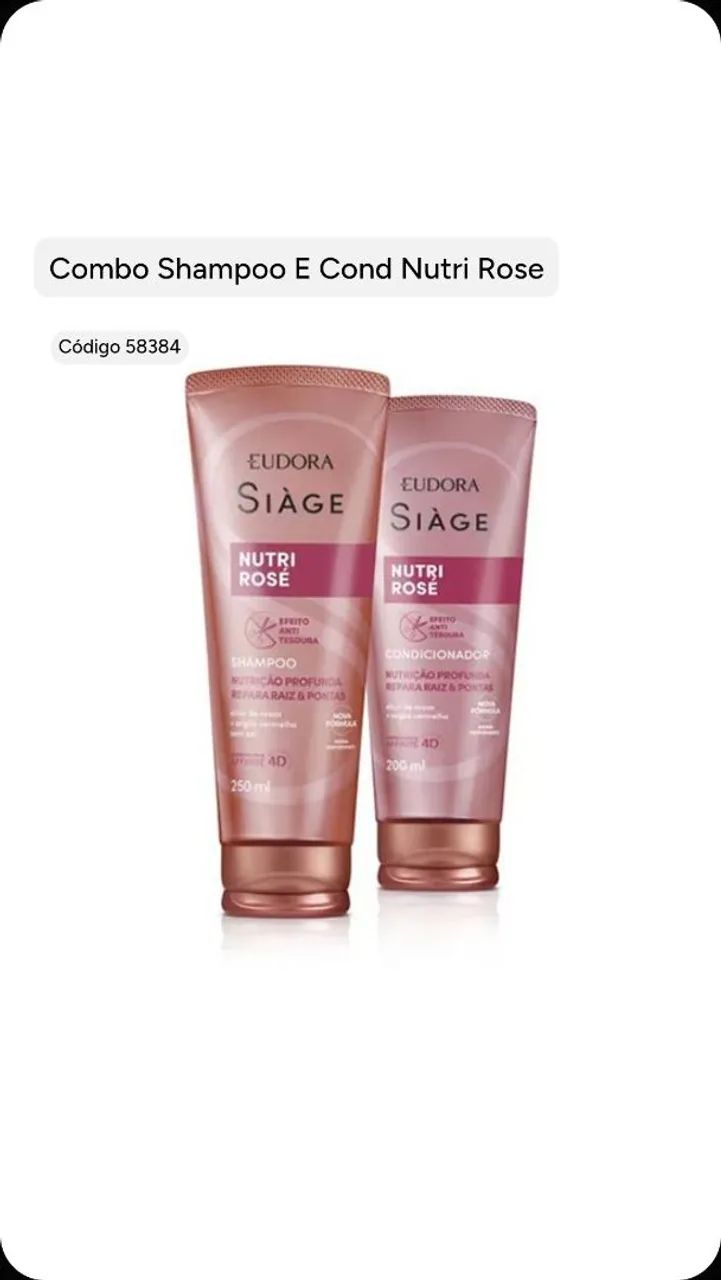 Revenda - Combo shampoo e condicionador Nutri Rose Eldora Siàge