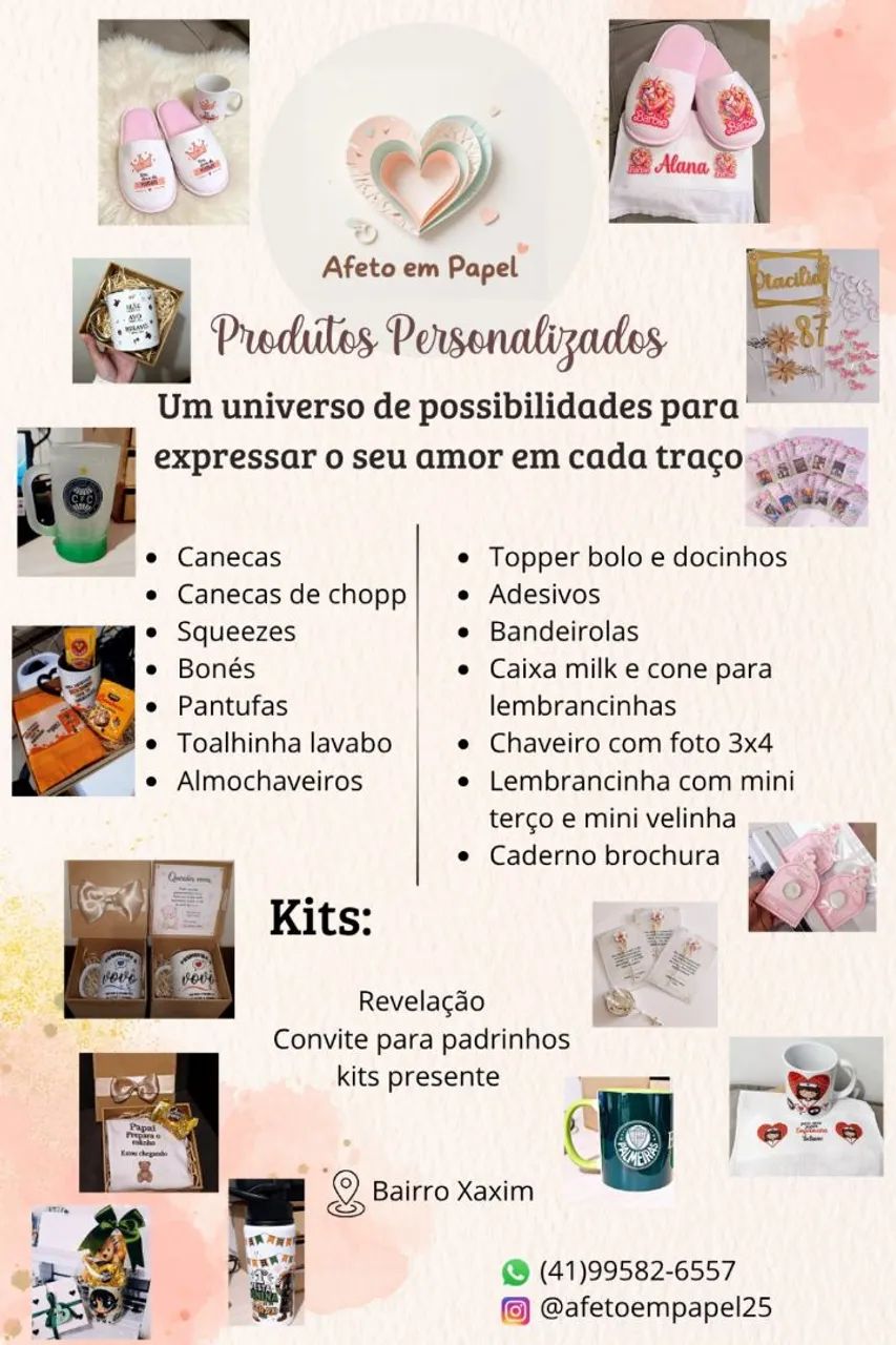 Presentes personalizado, caneca, pantufa, squeezee 