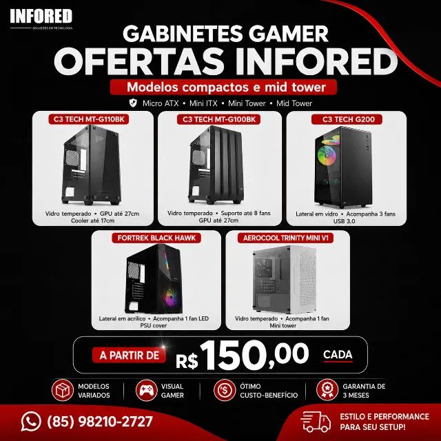 Gabinetes Gamer - Modelos Compactos e Mid Tower