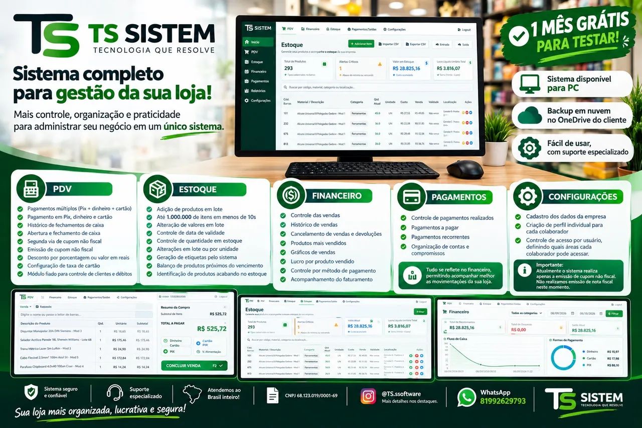     TS SISTEM - Sistema Completo para sua Loja | 1 Mês Grátis
