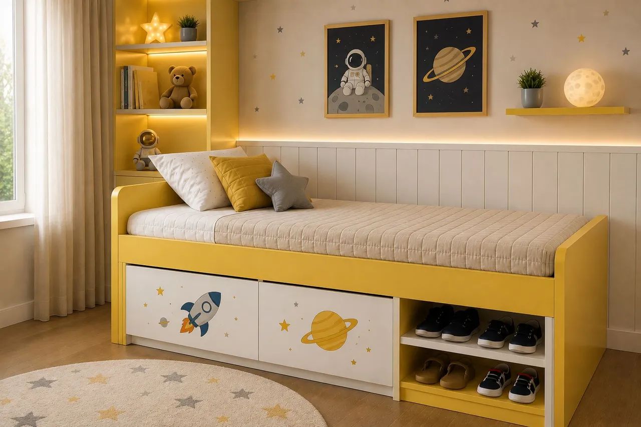 Cama Infantil Solteiro 100% MDF com 2 Gavetas e Sapateira - Foto 4