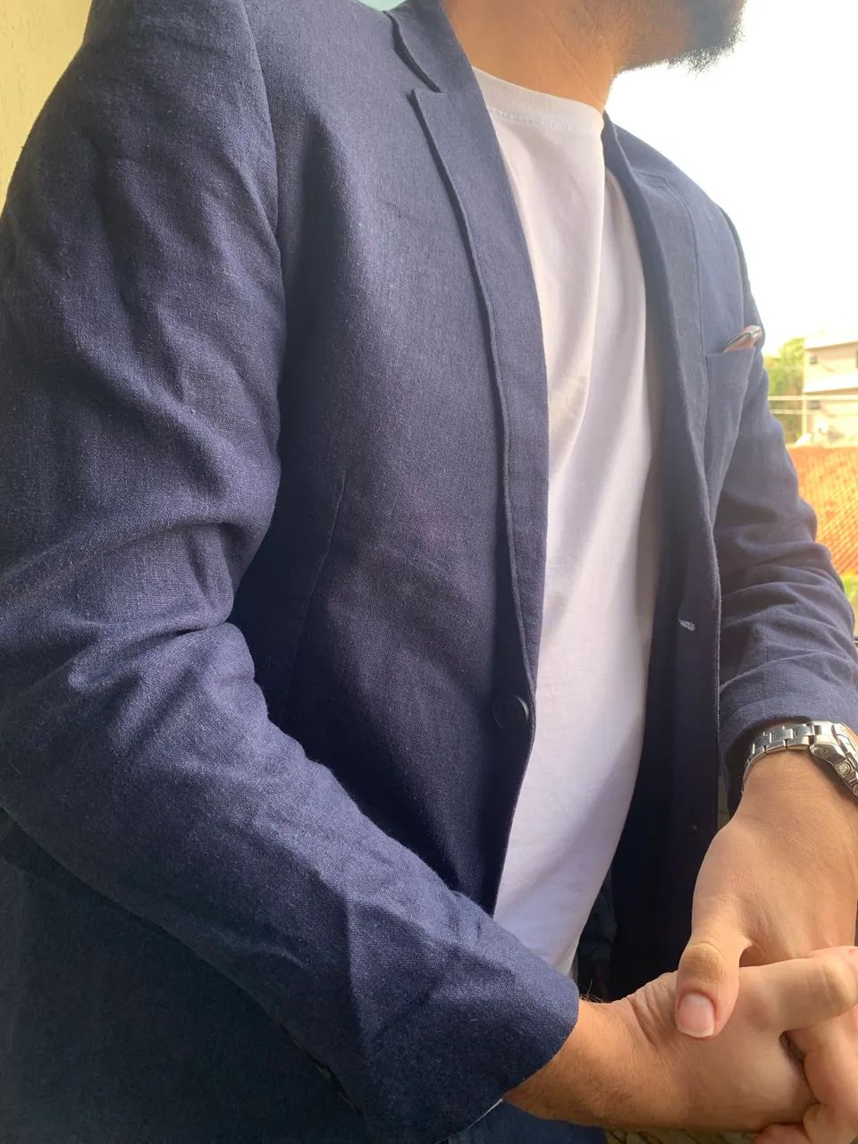 Blazer Padrão de linho masculino 