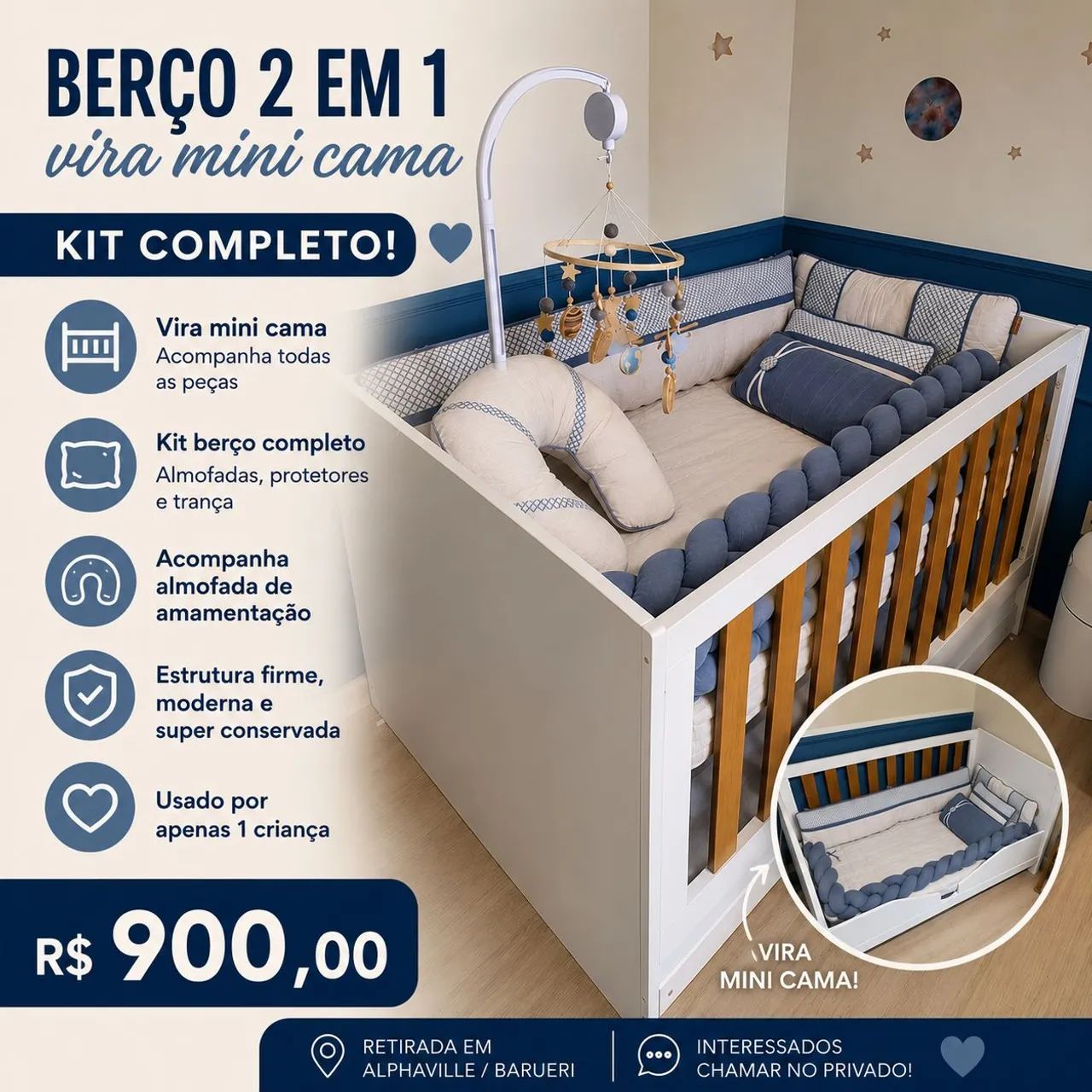 Vendo berço 2 em 1 + kit berço 