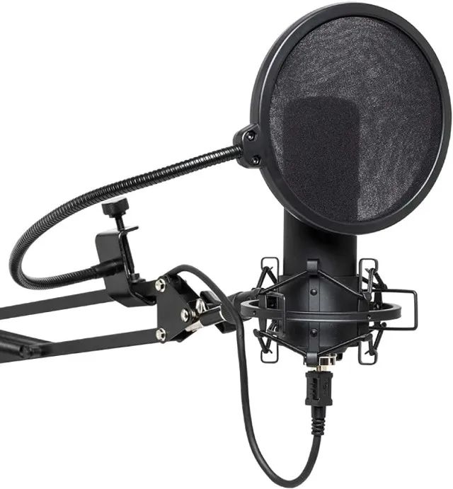 Microfone Condensador com Pedestal Suporte Filtro Cabo USB Live Reunião Gravação Musical