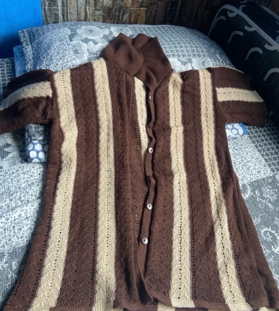 Conjunto Short/Blusa de Crochê Marrom - Foto 2