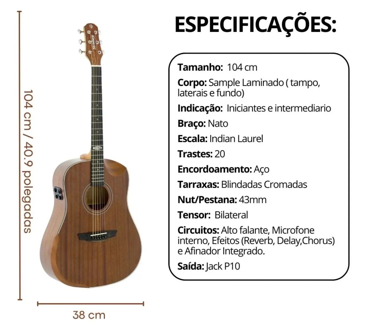 Violão Eletroacústico Strinberg Galaxy SD301 MGS 6 Cordas Mahogany Satin - Foto 2