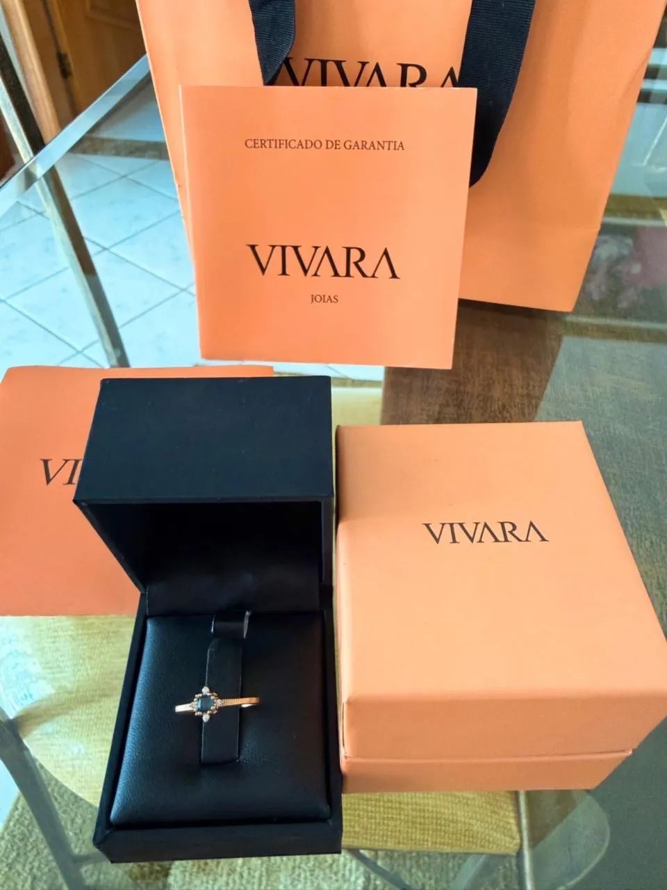 Anel Vivara Ouro Rosé 18K com Topázio London e 4 Diamantes.  Aro 13/14 - Foto 4