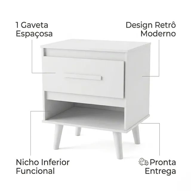 Mesa de Cabeceira Retrô Branca 1 Gaveta 50cm- Nova Montada e a pronta entrega  - Foto 3