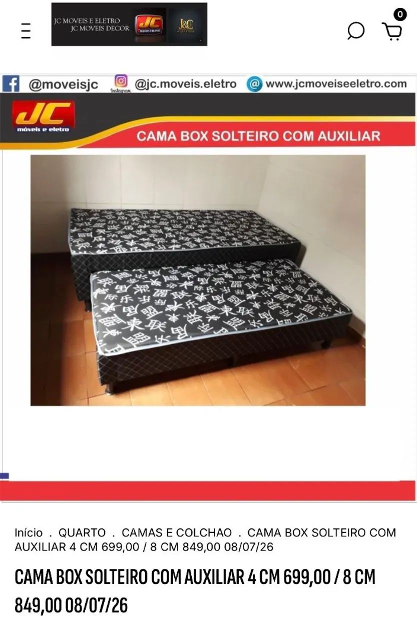 CAMA BOX SOLTEIRO COM AUXILIAR.
