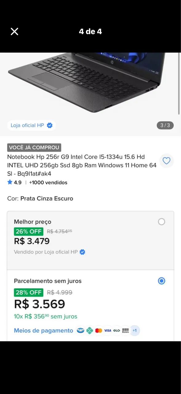 Notebook HP, menos de 1 ano de uso + mouse original HP e Case de transporte - Foto 4