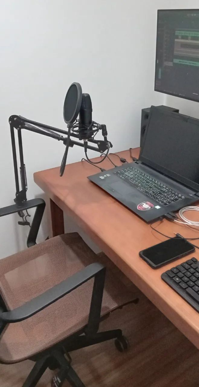 Microfone Condensador com Pedestal Suporte Filtro Cabo USB Live Reunião Gravação Musical - Foto 6