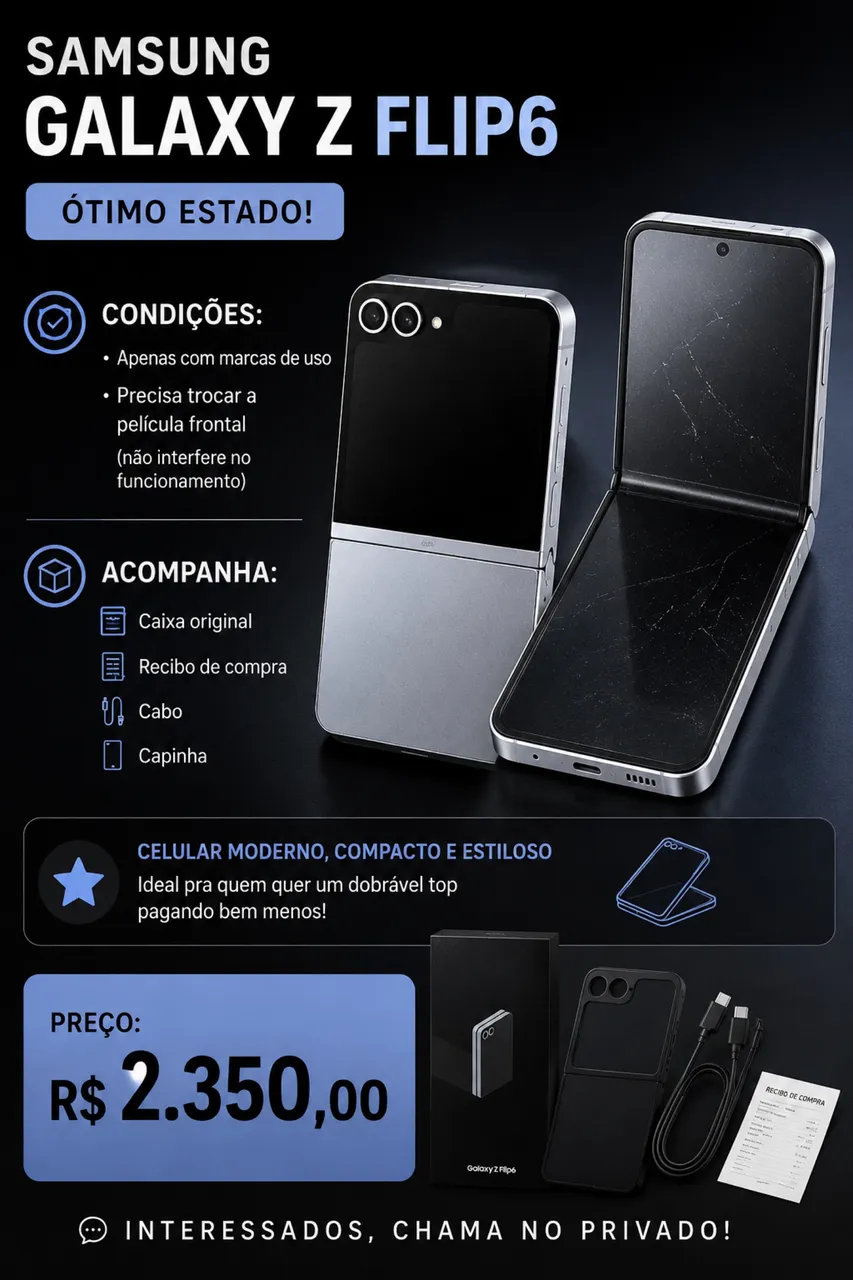 Samsung Z flip6 256GB 12GB RAM Ponto preto na tela - Celulares e