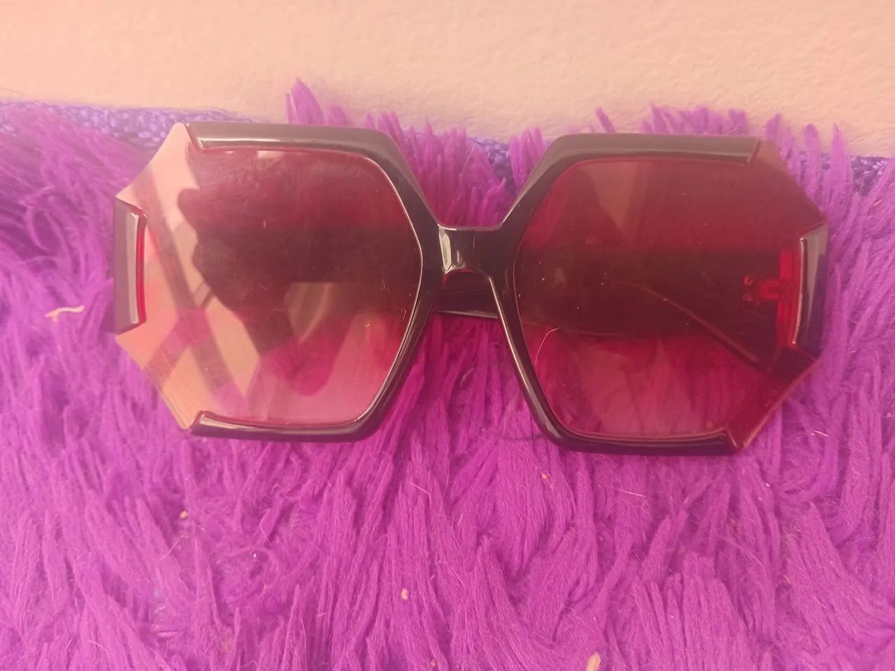 Óculos vermelho geométrico octogonal estilo da marca Chloé - Foto 2
