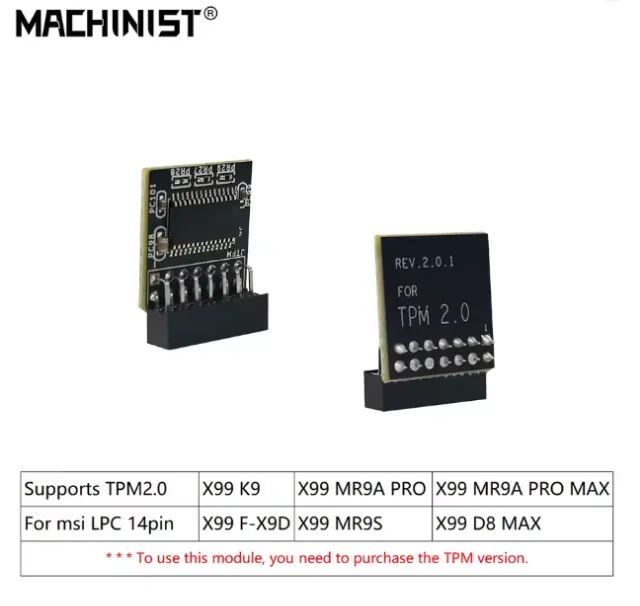 Módulo TPM2.0 para Placa-Mãe MACHINIST X99 com Interface MSI LPC14pin, Compatível com X99 