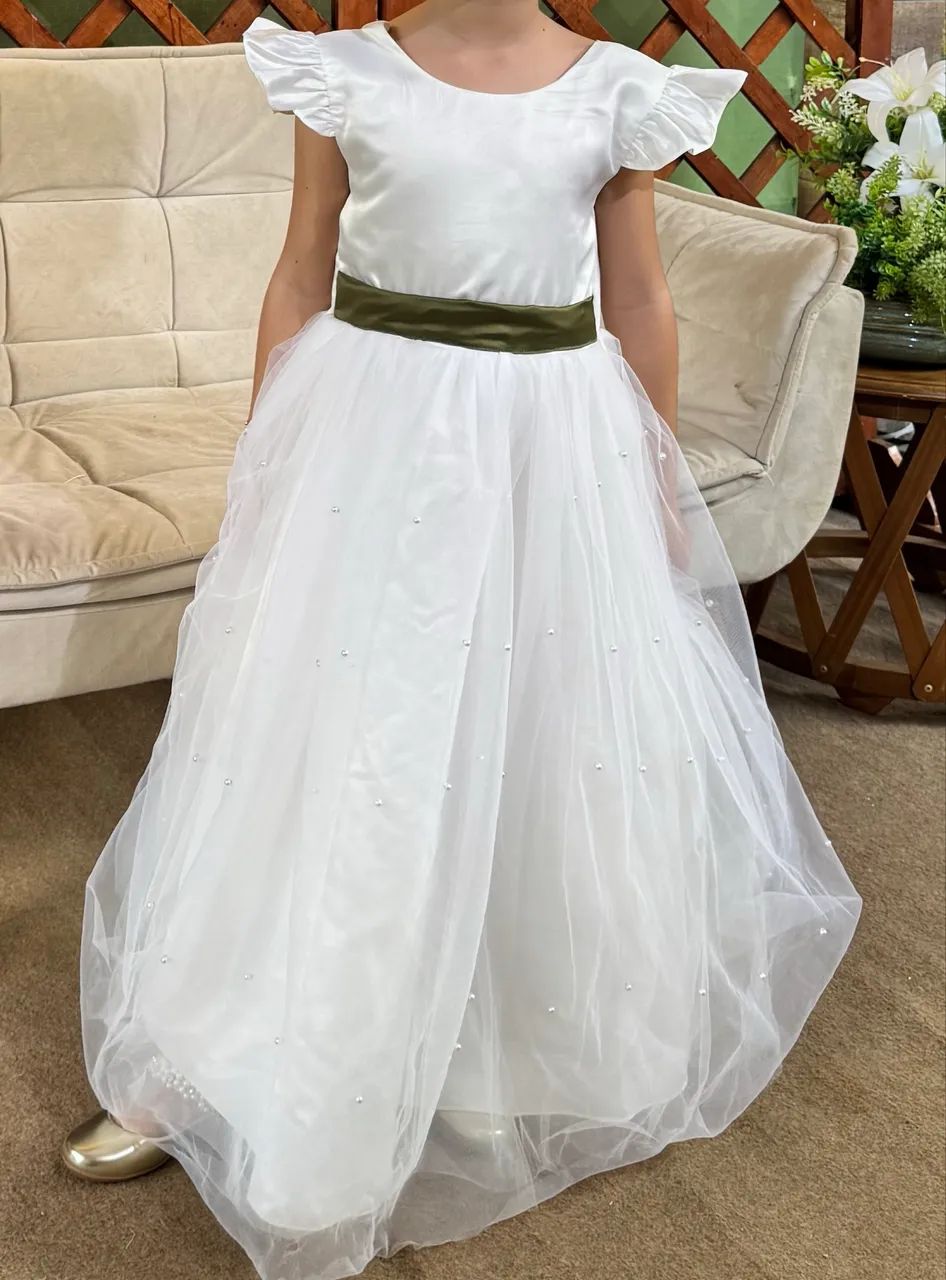 Vestido daminha branco 6/7 anos 