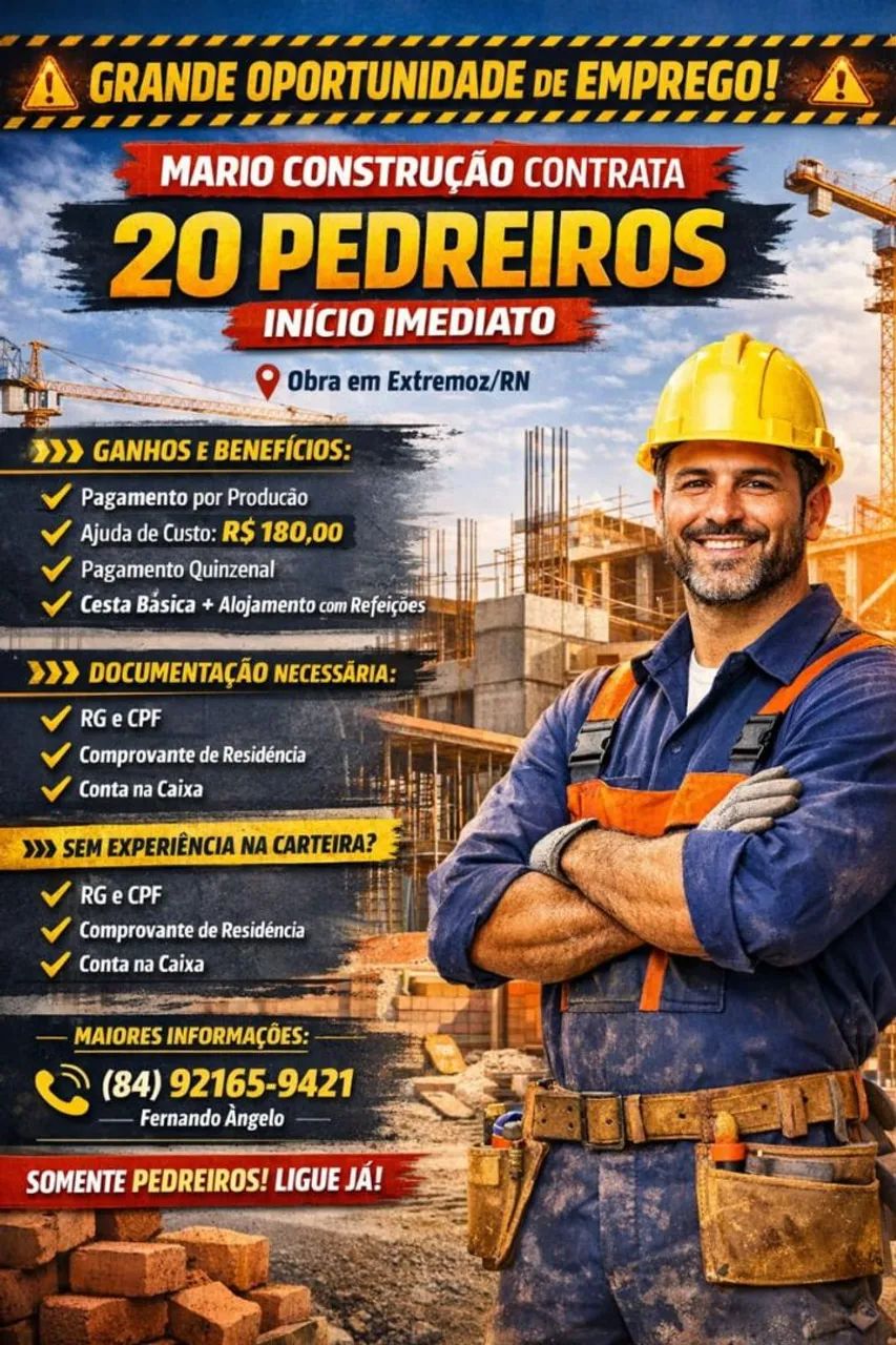 20 vagas na área da construção civil