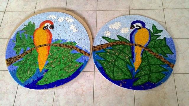 Passarinho, arara, borboleta, jardim, flor, planta mosaico - Foto 4