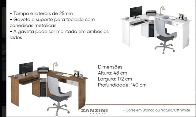 Quarto escritório mesa em L 
