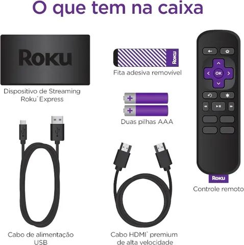 Roku Express - Streaming player Full HD, Transforma sua TV em Smart TV, Com  controle remoto e cabo HDMI incluídos : : Eletrônicos
