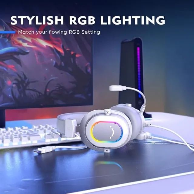 Fifine-Auscultadores Dinâmicos RGB para Jogos com Microfone