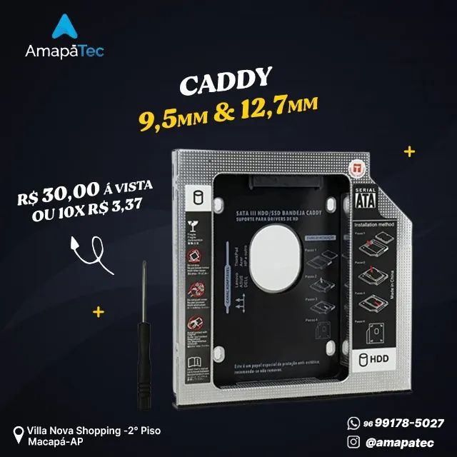 Case para Hd/Ssd Caddy Adaptador Sata 12,7 mm e 9,5mm