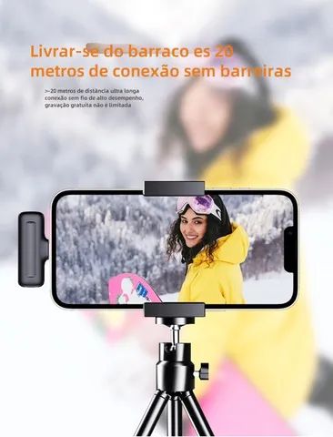Microfone de Lapela Sem Fio Duplo para iPhone e Android Tipo C com Case - Foto 5