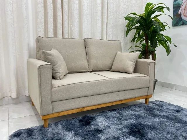 Sofá 2 lugares Slim 1.40m Linho Bege Até 12x S/ Juros 
