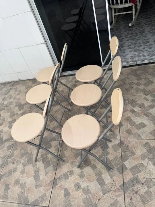 Jogo de Mesa e 6 Cadeiras de Ferro Dobráveis - Bege - Foto 2