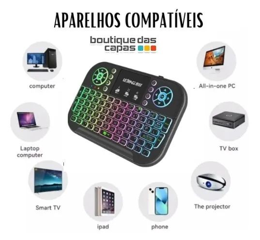 MINI TECLADO P TV PC TV BOX SEM FIO LELONG LE-7704-1 O MAIS COMPLETO ORIGINAL - Foto 2