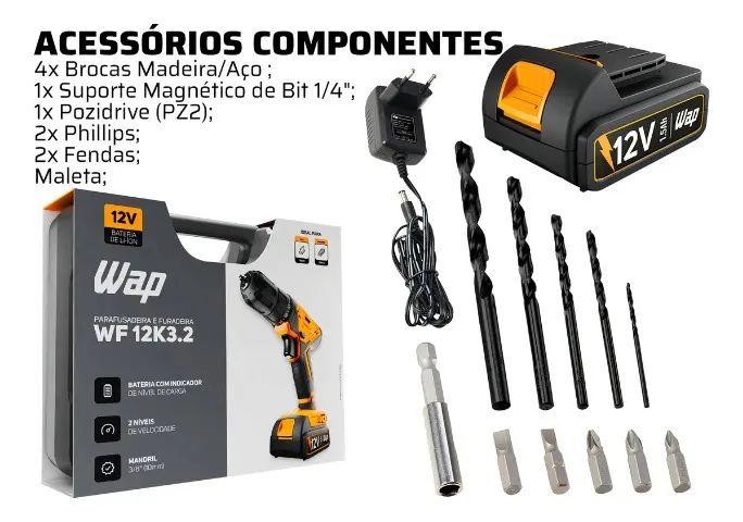 Parafusadeira e Furadeira WAP Sem Fio - Kit Completo com Acessórios e Maleta - Foto 3