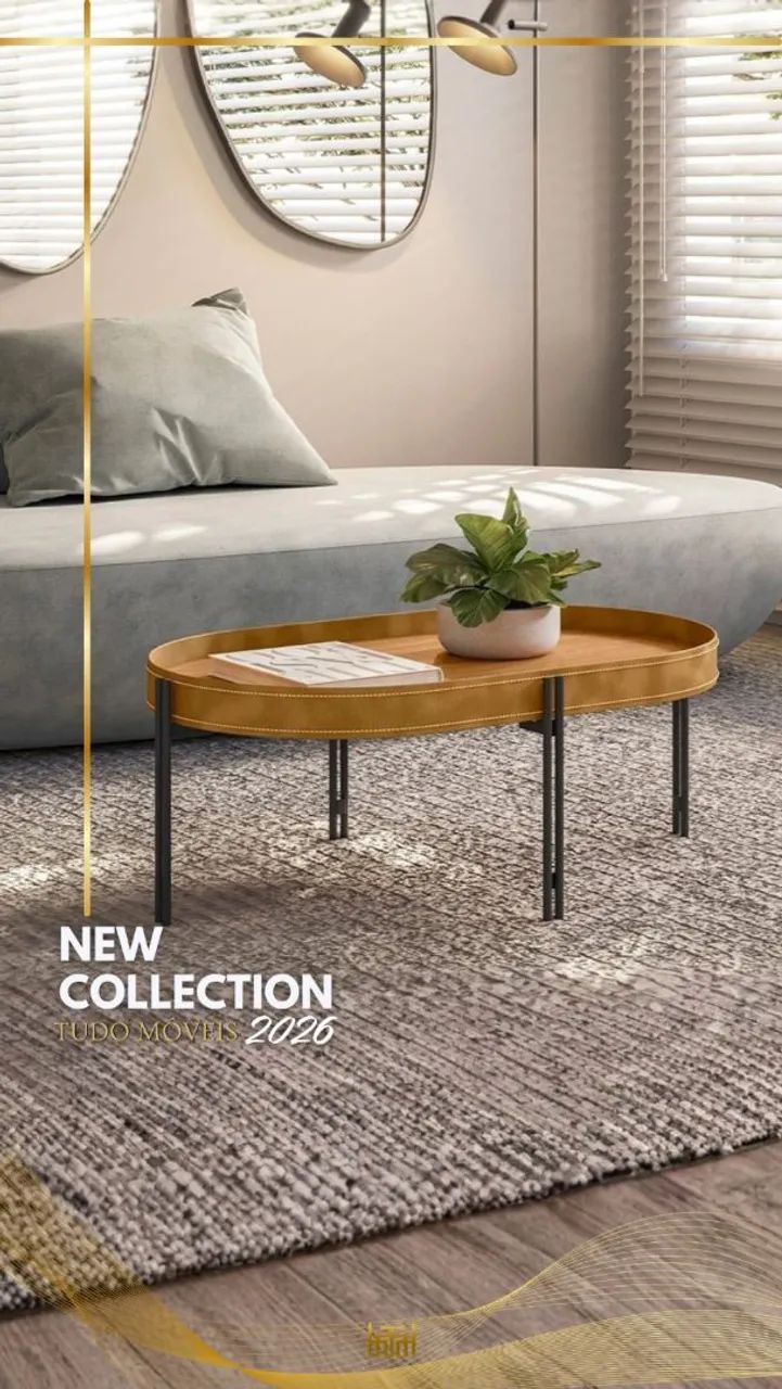 Mesa de centro aço com couro ecológico 